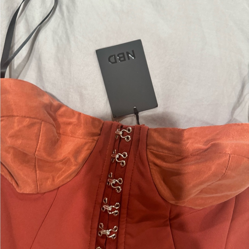 Elegant NBD revolve Off-Shoulder Rust Dress size Corset bodycon XS - Picture 7 of 7